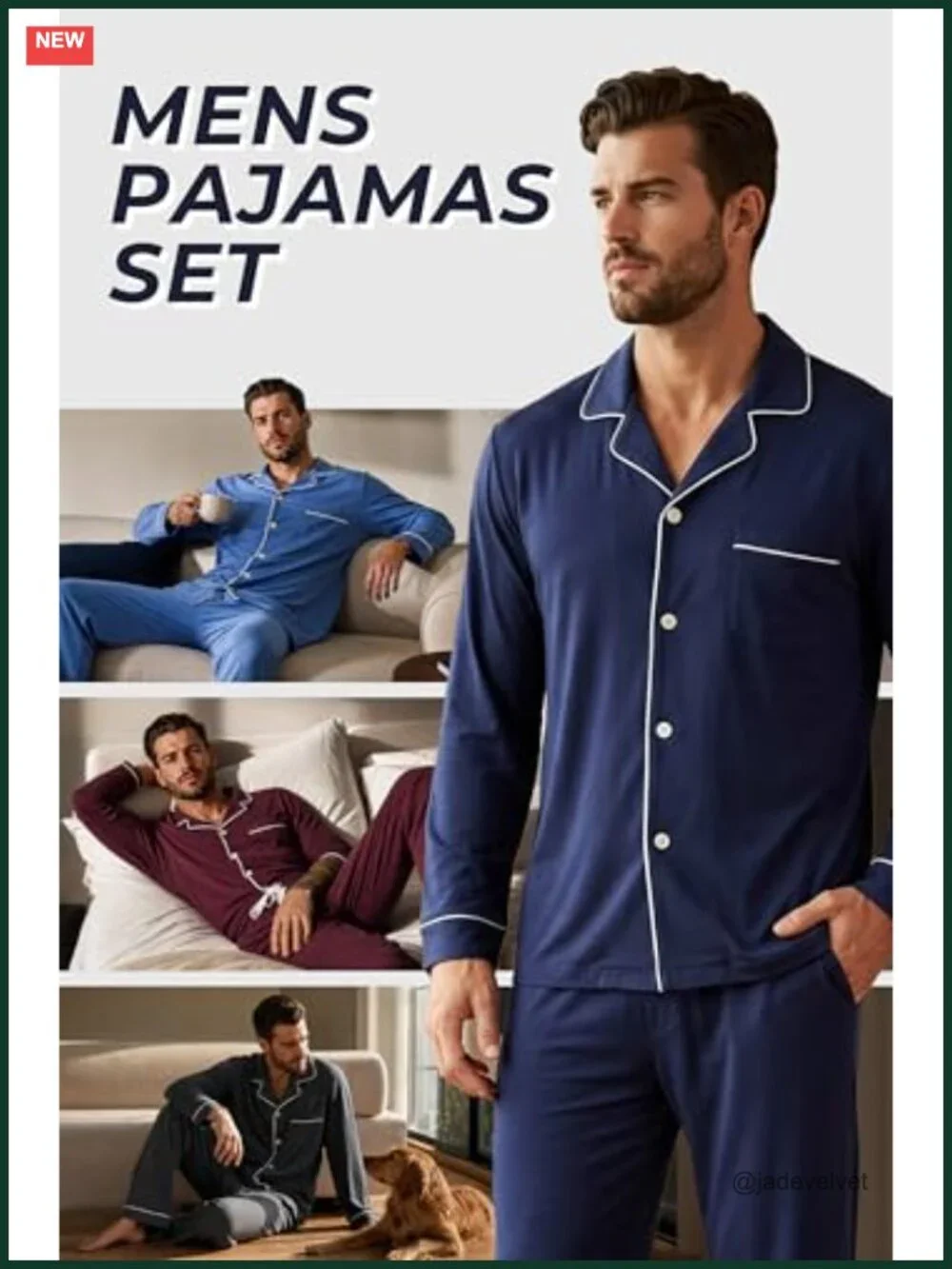 Men's Pajama Set, Soft Cotton Blend Button Down Long Sleeve Sleepwear Lounge Set